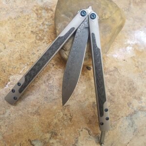 THEONE Titanium manico with fibra di carbonio inlay EX-10 damascato butterfly slash coltello