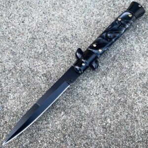 8.75 pollici nero Italian Stiletto Switch coltello tascabile nero Pearl