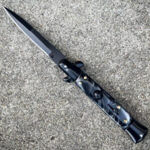 8.75 pollici nero Italian Stiletto Switch coltello tascabile nero Pearl