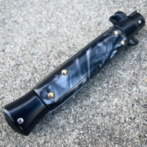 8.75 pollici nero Italian Stiletto Switch coltello tascabile nero Pearl