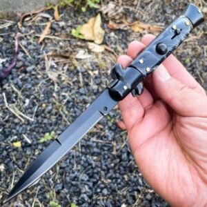 8.75 pollici nero Italian Stiletto Switch coltello tascabile nero Pearl