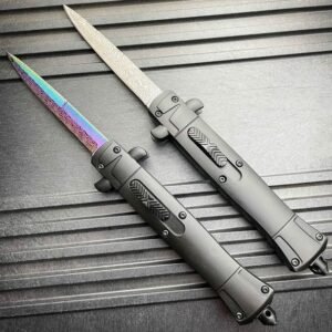 9 pollici Auto coltello Italian Stiletto Style coltello OTF damascato Etch