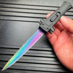 9 pollici Auto coltello Italian Stiletto Style coltello OTF damascato Etch