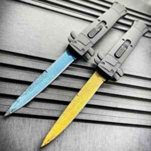 9 pollici Auto coltello Italian Stiletto Style coltello OTF damascato Etch