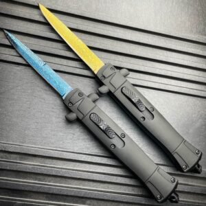9 pollici Auto coltello Italian Stiletto Style coltello OTF damascato Etch