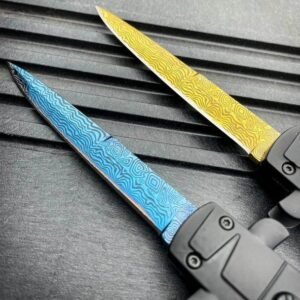 9 pollici Auto coltello Italian Stiletto Style coltello OTF damascato Etch
