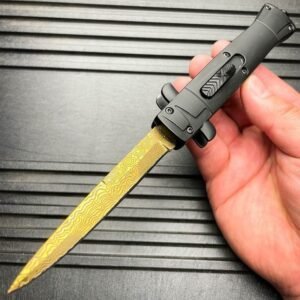 9 pollici Auto coltello Italian Stiletto Style coltello OTF damascato Etch