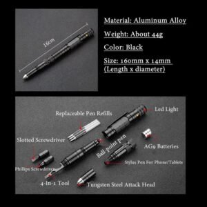 Multi Function penna tattica Emergency Flashlight Screwdriver Bottle Opener Window Breaker Outdoor Survival Self Rescue EDC Tool