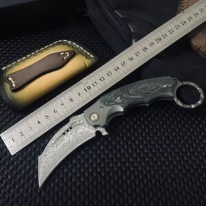 Coltello karambit damascato Steel pieghevole Claw coltello