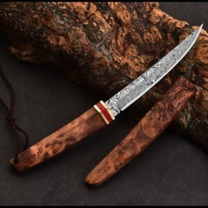 Double Dragon damascato coltello tascabile with in legno manico