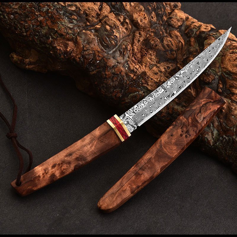 Double Dragon damascato coltello tascabile with in legno manico 1 Double Dragon damascato coltello tascabile with in legno manico