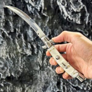 9 pollici bianco shell resin curved lama coltello a scatto stiletto coltello a scatto