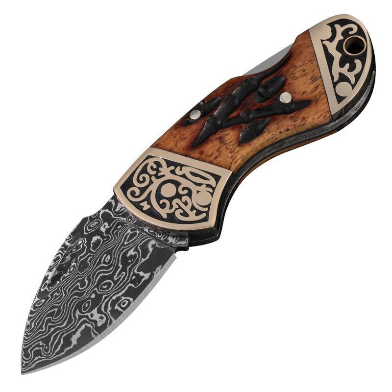 Damascato coltello pieghevole carved copper head mini keychain home multifunctional 1 Damascato coltello pieghevole carved copper head mini keychain home multifunctional