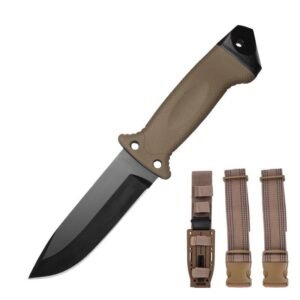 Hunting half-tooth coltello Outdoor coltello da sopravvivenza Portable collezione responsabile coltello-Brown
