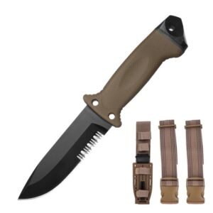 Hunting half-tooth coltello Outdoor coltello da sopravvivenza Portable collezione responsabile coltello-Brown